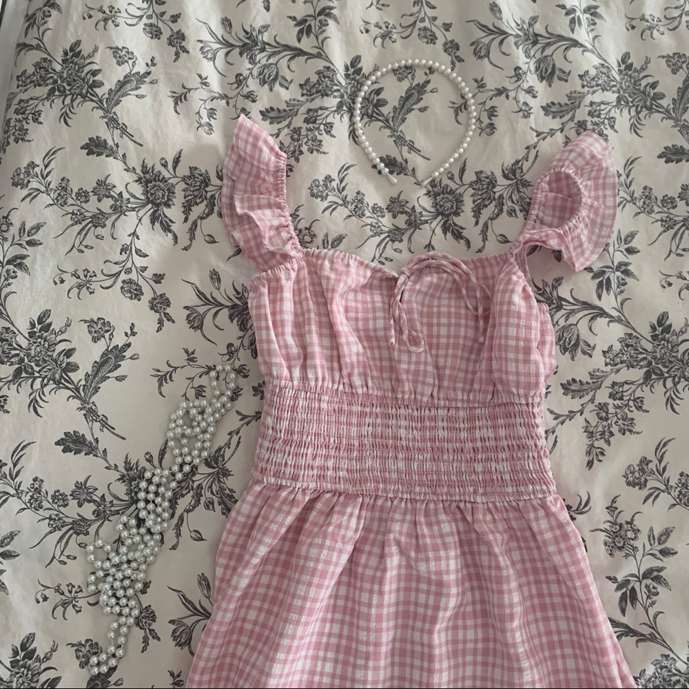 pink cottagecore gingham picnic dress size XS